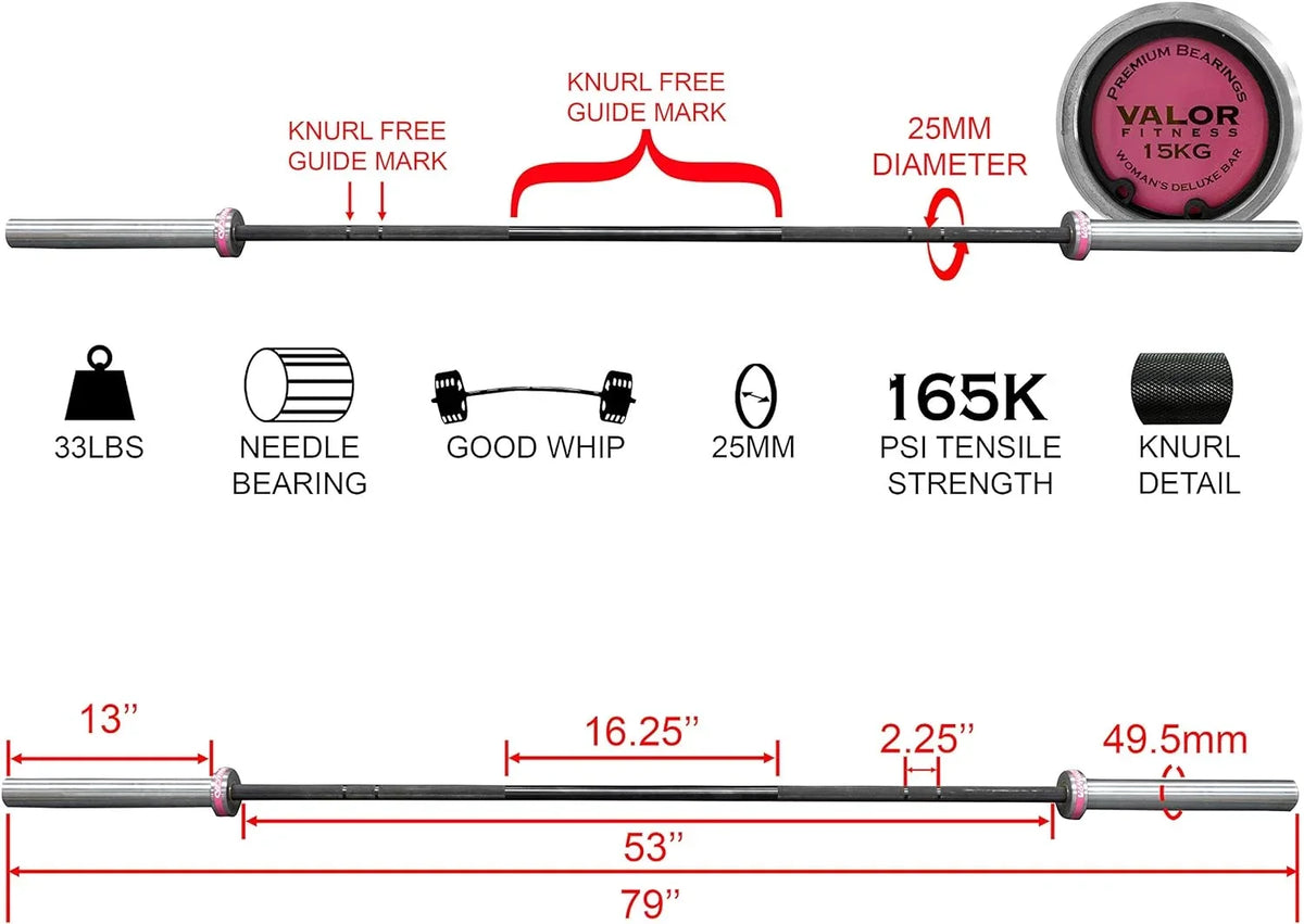 Olympic Barbell - Needle Bearing - 500 Lbs. - 25MM – 80 In - Black Zinc Coated- Enhanced Sizepin- Knurl Center - Weightlifting Power Lifting Bench Press Workout Equipment OB-80W-NB