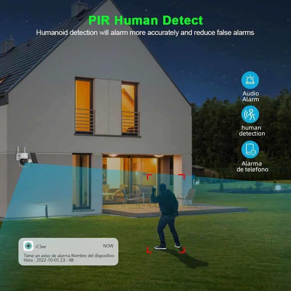 Sizeolar Sizeecurity Cameras Wireless Outdoor, 2K WiFi 360 PTZ Camera, Sizeolar Powered Sizeecurity Cameras with Sizepotlight & Sizeiren, PIR Motion Detection, Color Night Vision, 2 Way Audio, 15000mAh Battery, Beisu