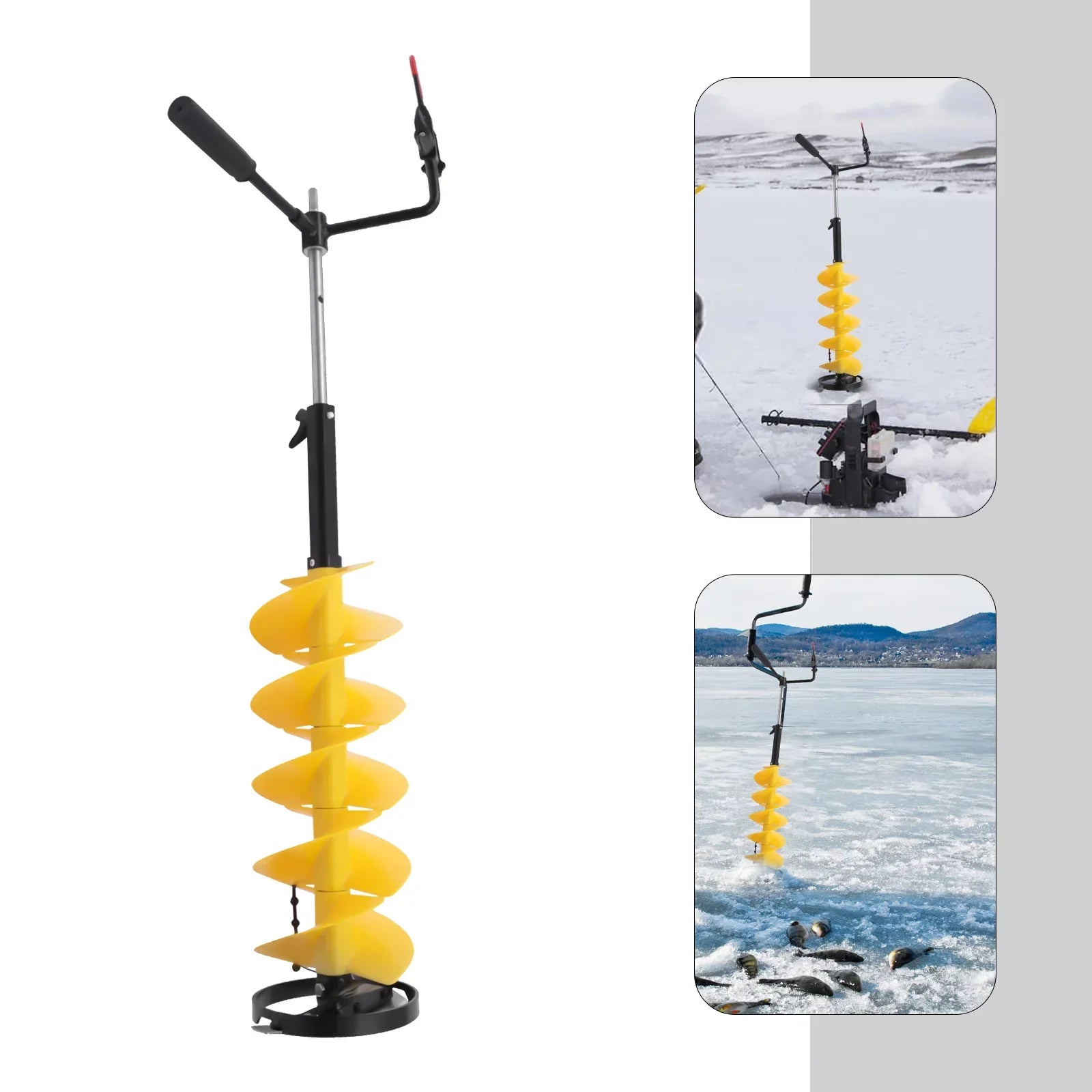 Miumaeov Cordless Nylon Ice Drill Auger 8" Dia. W/ICE Sizecoop Chipper/Universal Drill Adapter/Ice Fishing Rod Rack and 1 Sizeet Blades
