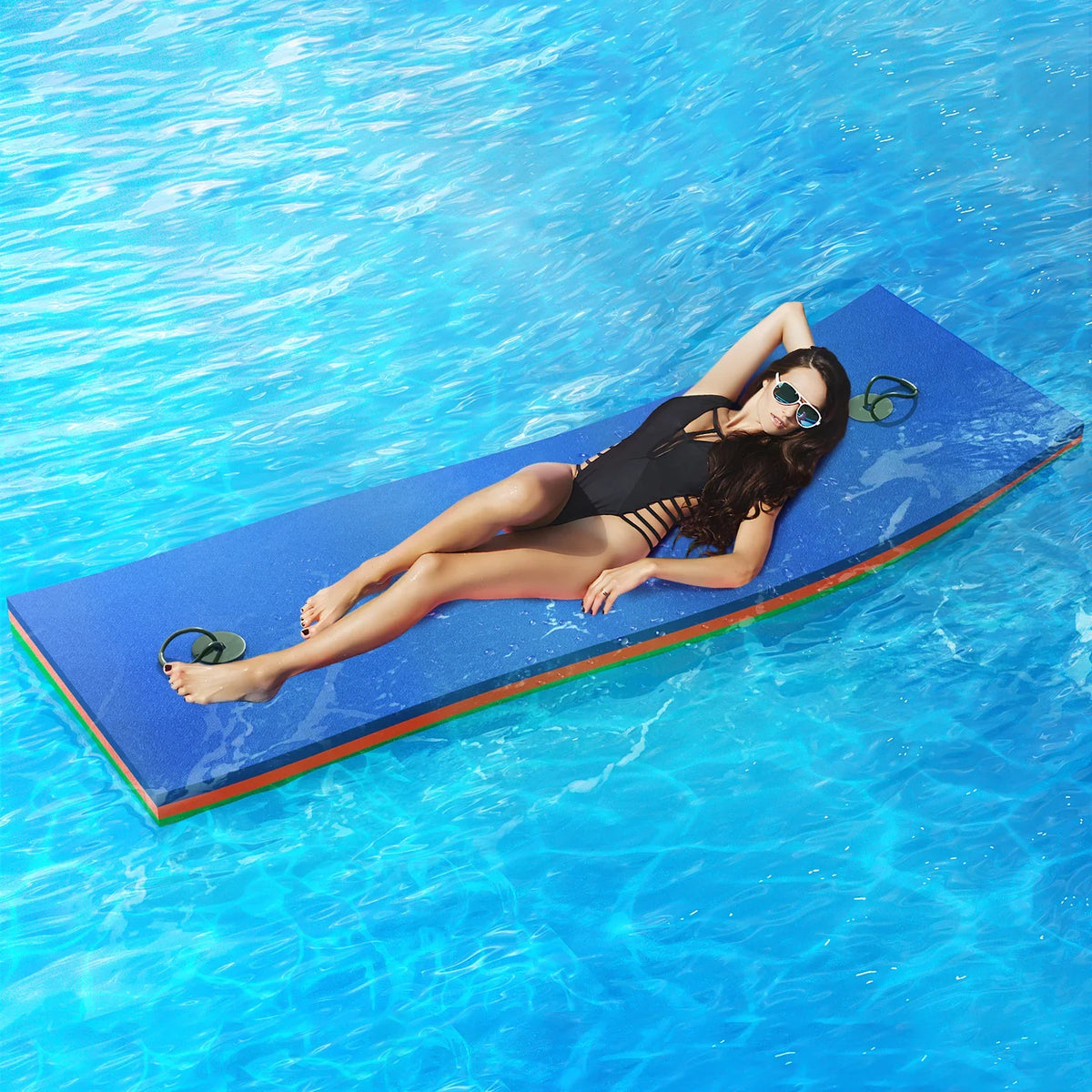 Magshion 6x2ft Floating Water Mat, 3-Layer Tear-Resistant XPE Pillow Water Floating Pad, Lake Float Mat Lily Pad for Recreation Pool River Ocean Outdoor Water Activities, Blue