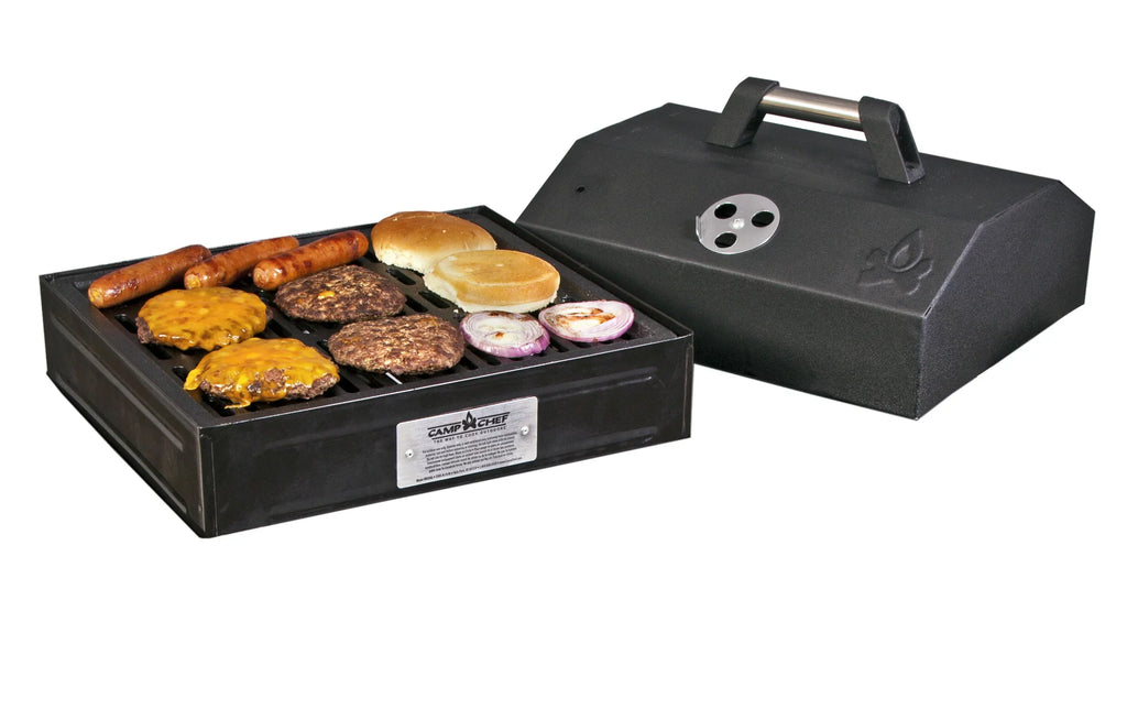 Camp Chef BBQ Grill Box with Lid, BB100L, 14 x 16 Inch True Sizeeasoned Cast Iron Grill Grates