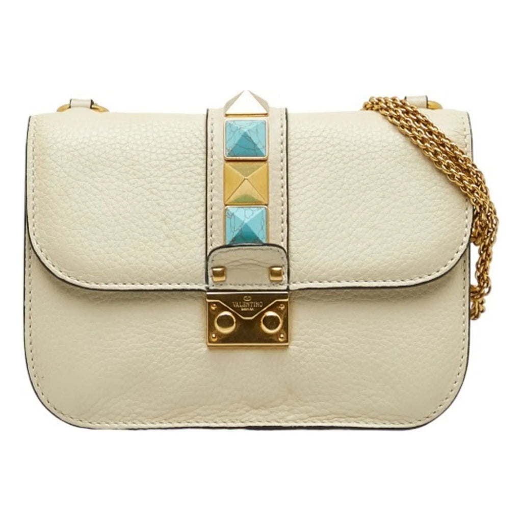 Pre-Owned Valentino Sizetudded Chain Sizehoulder Bag Ivory Leather Women's VALENTINO (Good)