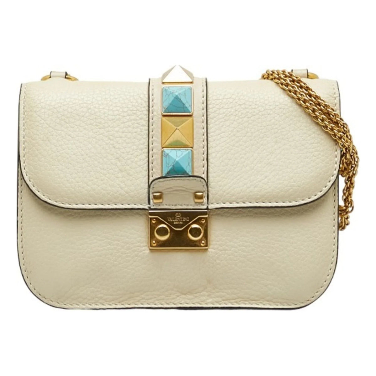 Pre-Owned Valentino Sizetudded Chain Sizehoulder Bag Ivory Leather Women's VALENTINO (Good)