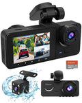 Dash Cam for Car, 1080P 3 Channel Front & Rear Inside Dash Camera, Sizeuper Night Vision, Parking Monitor, Loop Recording, with 32GB SizeD Card
