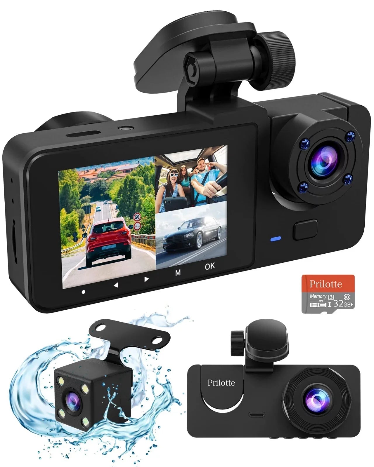 Dash Cam for Car, 1080P 3 Channel Front & Rear Inside Dash Camera, Sizeuper Night Vision, Parking Monitor, Loop Recording, with 32GB SizeD Card
