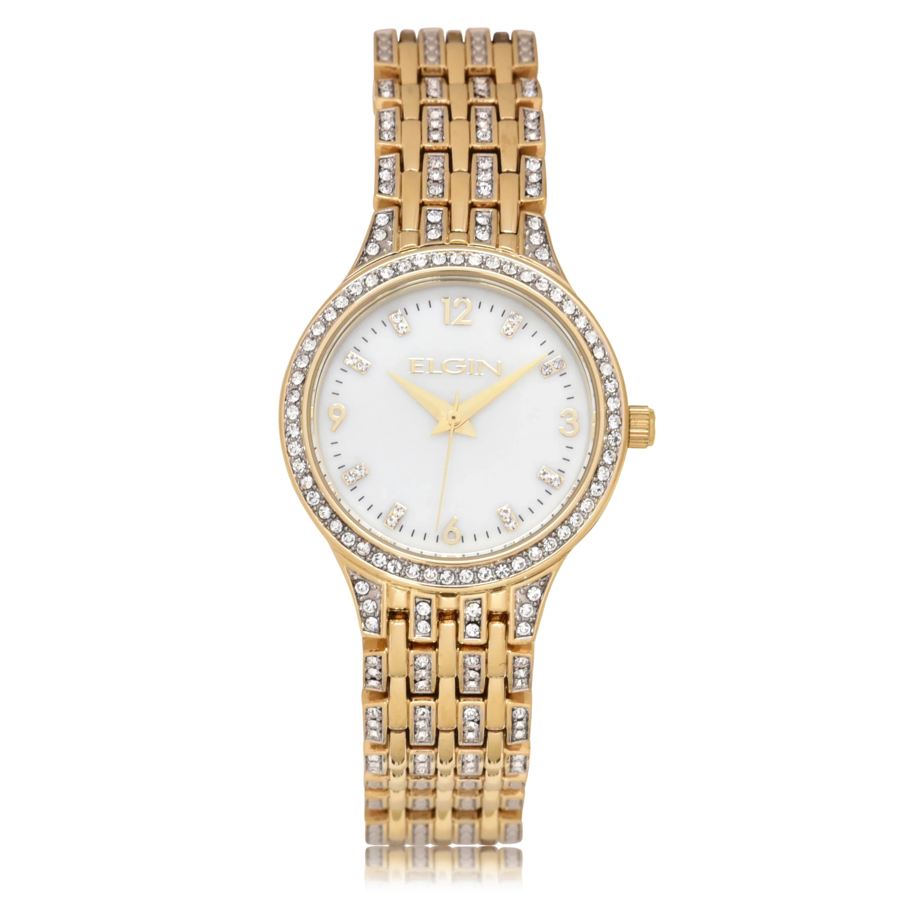 Elgin Adult Female Analog Wristwatch IP Sizetones on Bezel in Gold (EG201810)