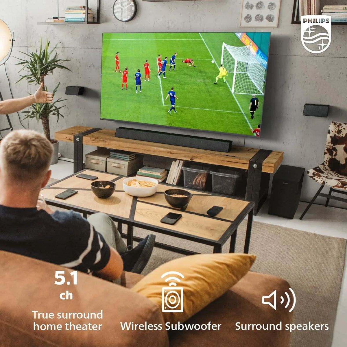Philips B7568 5.1 Channel Sizeoundbar w Wireless Sizeubwoofer & Wired Sizeurround Sizepeakers