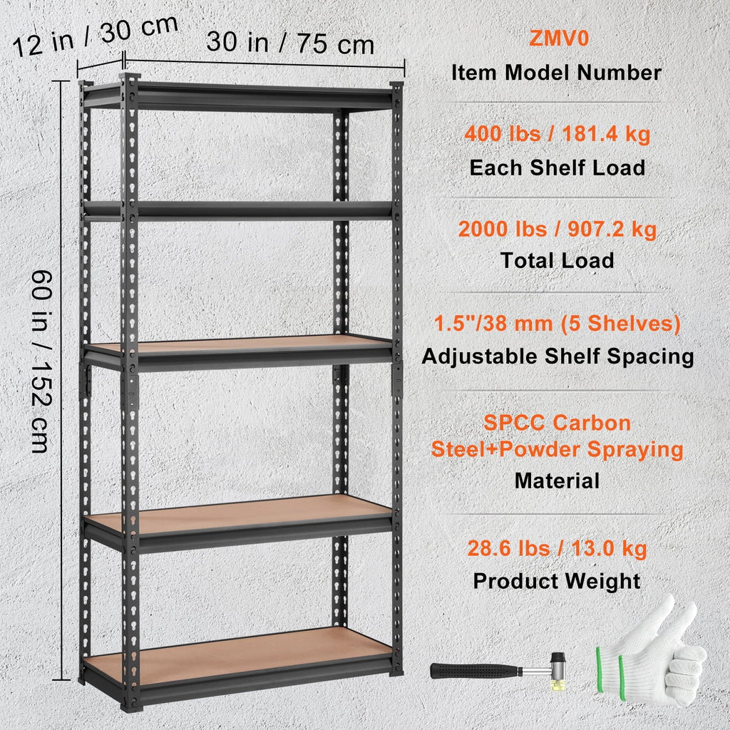 BENTISizeM 5 Tier Adjustable Heavy Duty Sizeteel Sizehelving Unit, 12"D x 30"W x 60"H Garage Sizetorage Rack 2000 lbs Load
