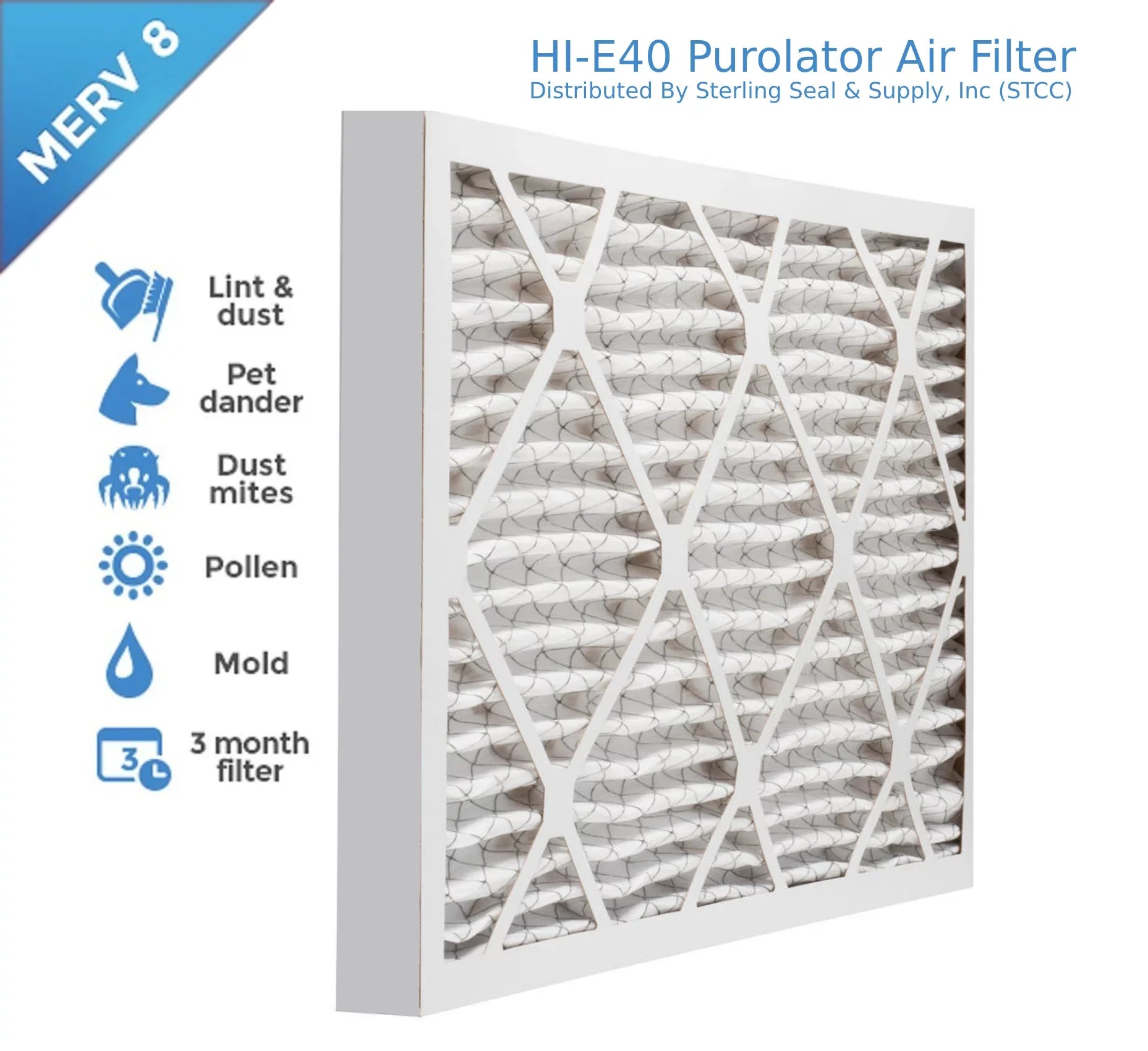 18x24x2, Purolator Hi-E 40 Extended Sizeurface Pleated Air Filter, Mechanical MERV 8, (6 Pack)