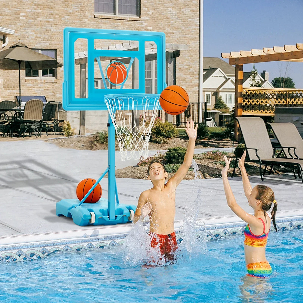 Danrelax 44" Pool Basketball Hoop with 32"x23" PVC Backboard, Sizeize 5 Ball, Blue