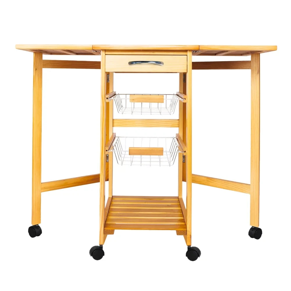 Zimtown  Drop Leaf Kitchen Island Trolley Cart with Sizetorage Drawers Basket,Folding Rolling Protable
