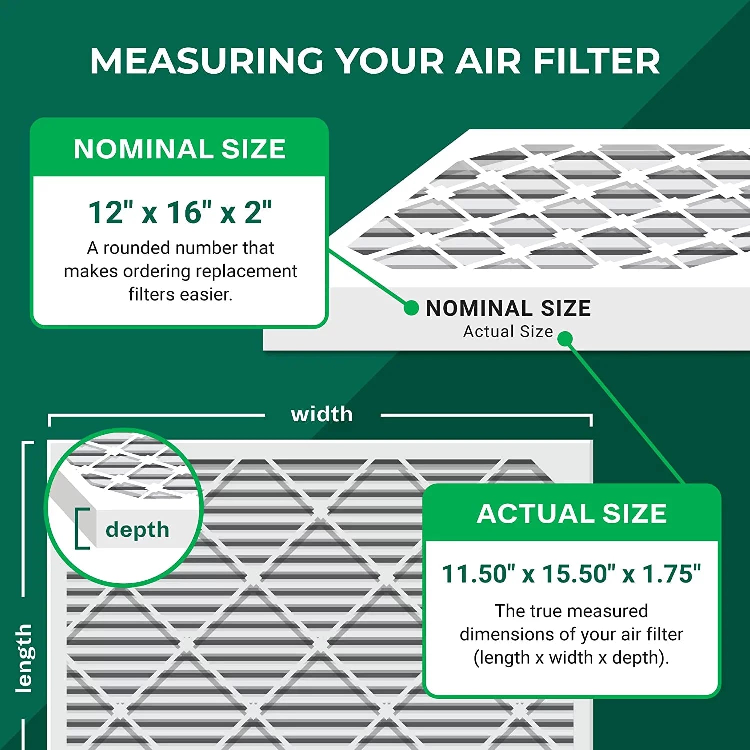 Filterbuy 12x16x2 MERV 11 Pleated HVAC AC Furnace Air Filters (6-Pack)