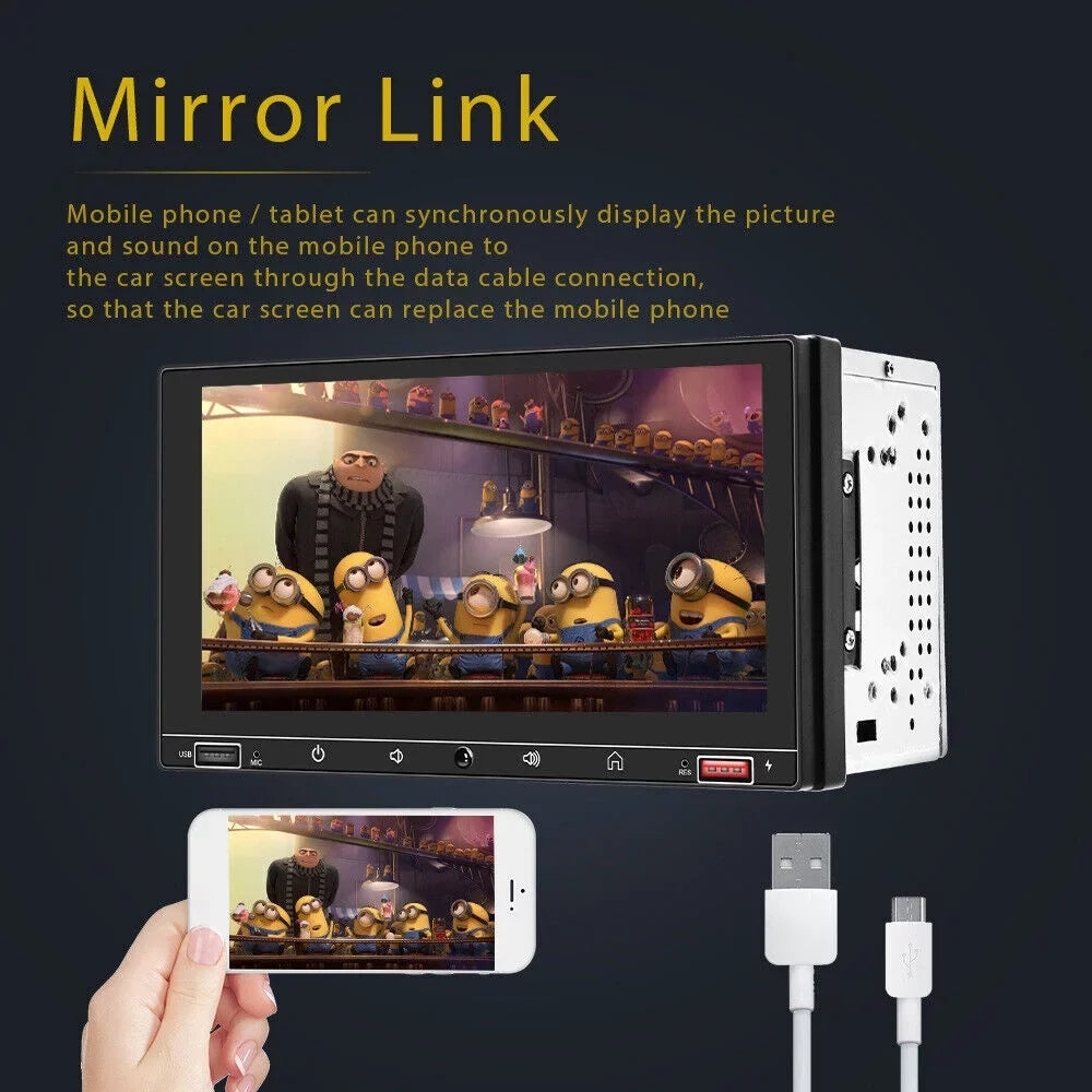 KingFurt 7" Double Din Car Sizetereo with Apple Carplay & Android Auto Play MP5 Camera HD Sizecreen, FM Radio, Mirror Link