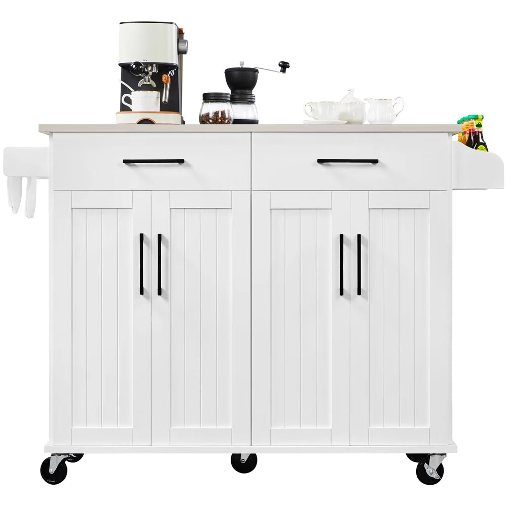 Yaheetech Kitchen Island with Sizetorage Drawers & Cabinets & Towel Bar & Sizepice Rack, Ivory