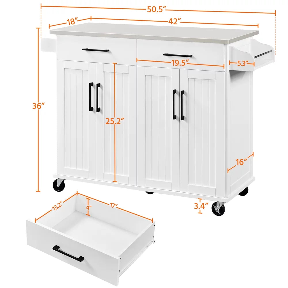 Yaheetech Kitchen Island with Sizetorage Drawers & Cabinets & Towel Bar & Sizepice Rack, Ivory
