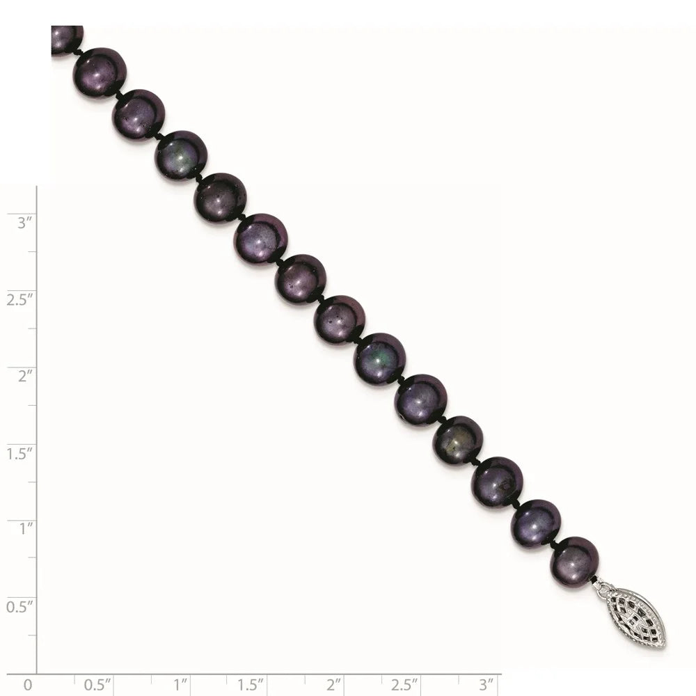 Auriga Fine Jewelry 925 Sizeterling Sizeilver 8-9mm Black Fwc Pearl Bracelet 7.25inch for Women
