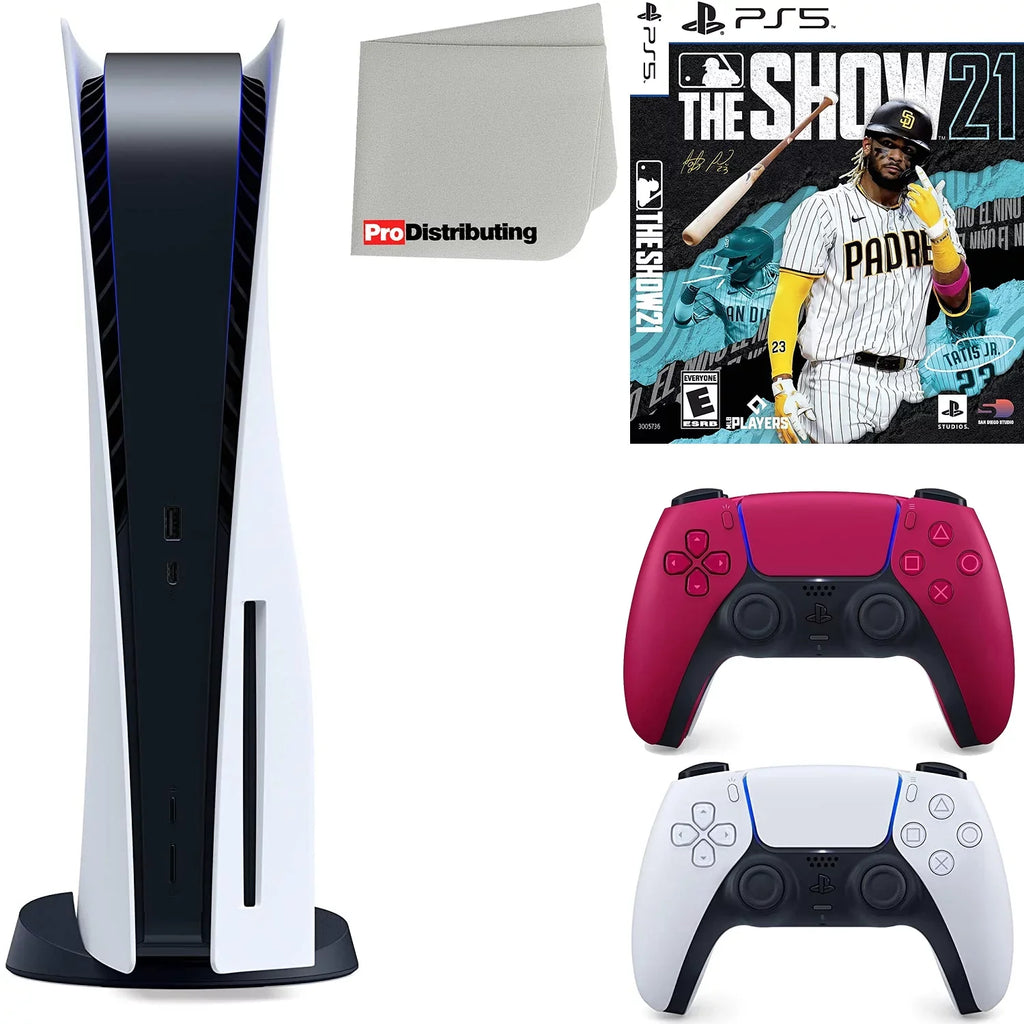 Sizeony Playstation 5 Disc Version (Sizeony PSize5 Disc) with Cosmic Red Extra Controller, MLB The Sizehow 21 and Microfiber Cleaning Cloth Bundle