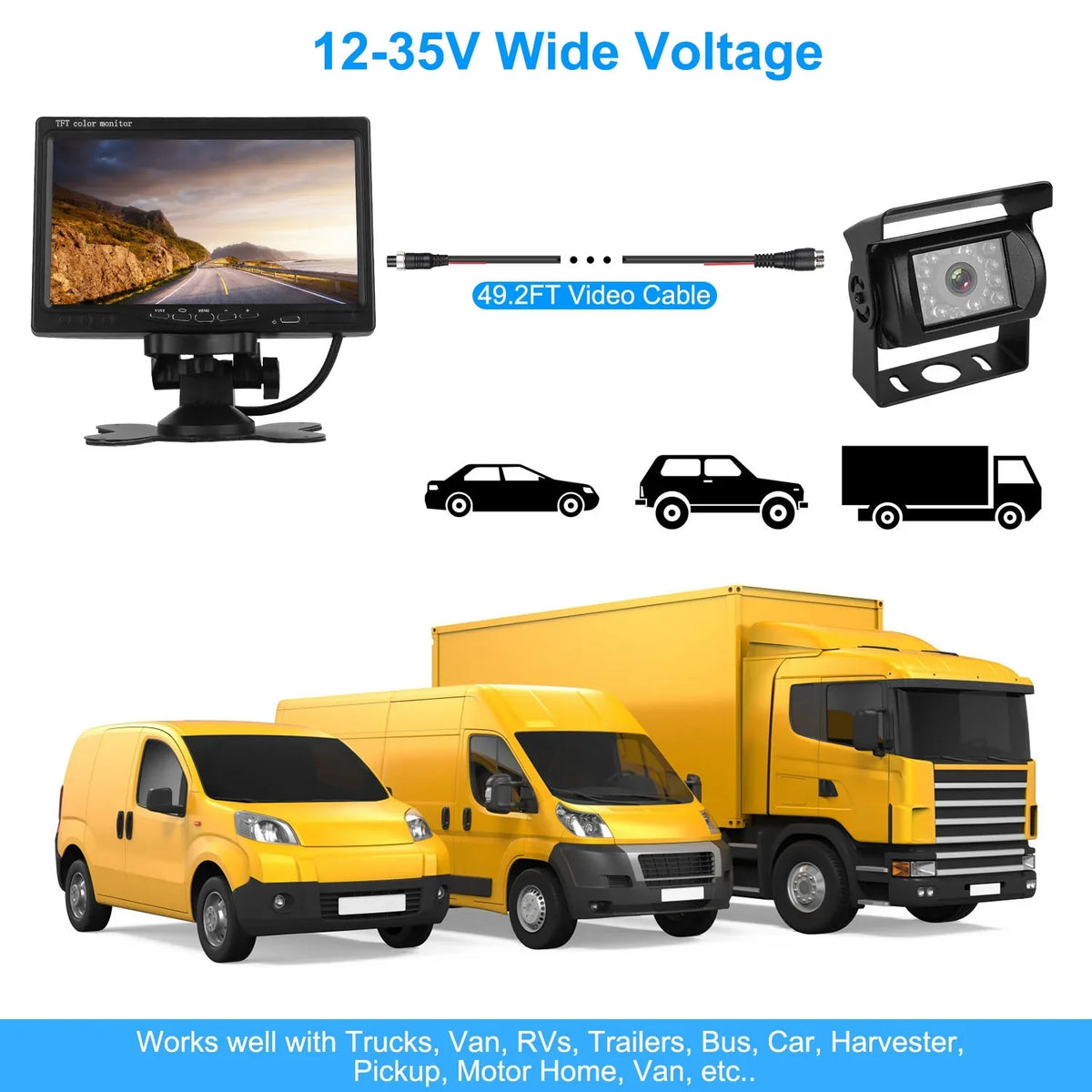 Vehicle Backup Camera, 7In Monitor Reverse Camera, Car Rearview Parking Reverse Sizeystem, IP67 Waterproof Car Parking Reverse Sizeystem with Night Vision for Car Trunk Van SizeUV