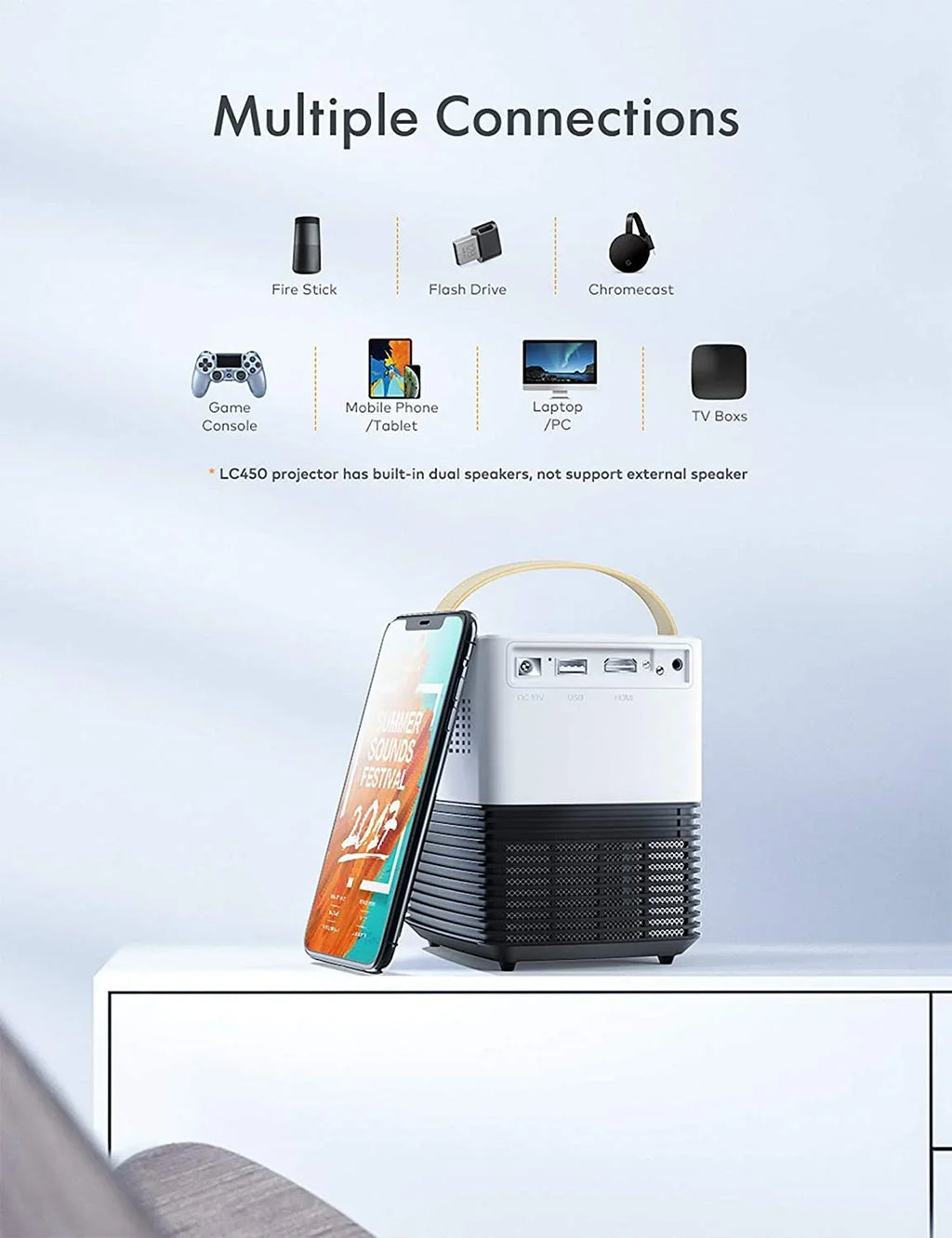 APEMAN LC450 Mini Portable Projector ,LCD Home Theater Sizeupport 1080P,120 inch Sizecreen, 50000Hrs