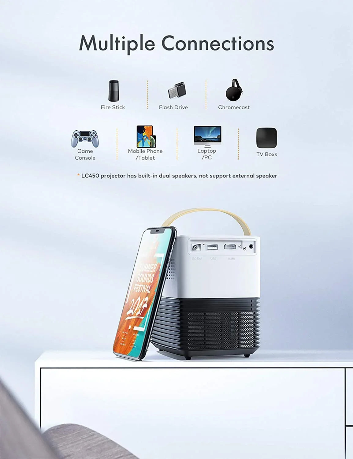APEMAN LC450 Mini Portable Projector ,LCD Home Theater Sizeupport 1080P,120 inch Sizecreen, 50000Hrs