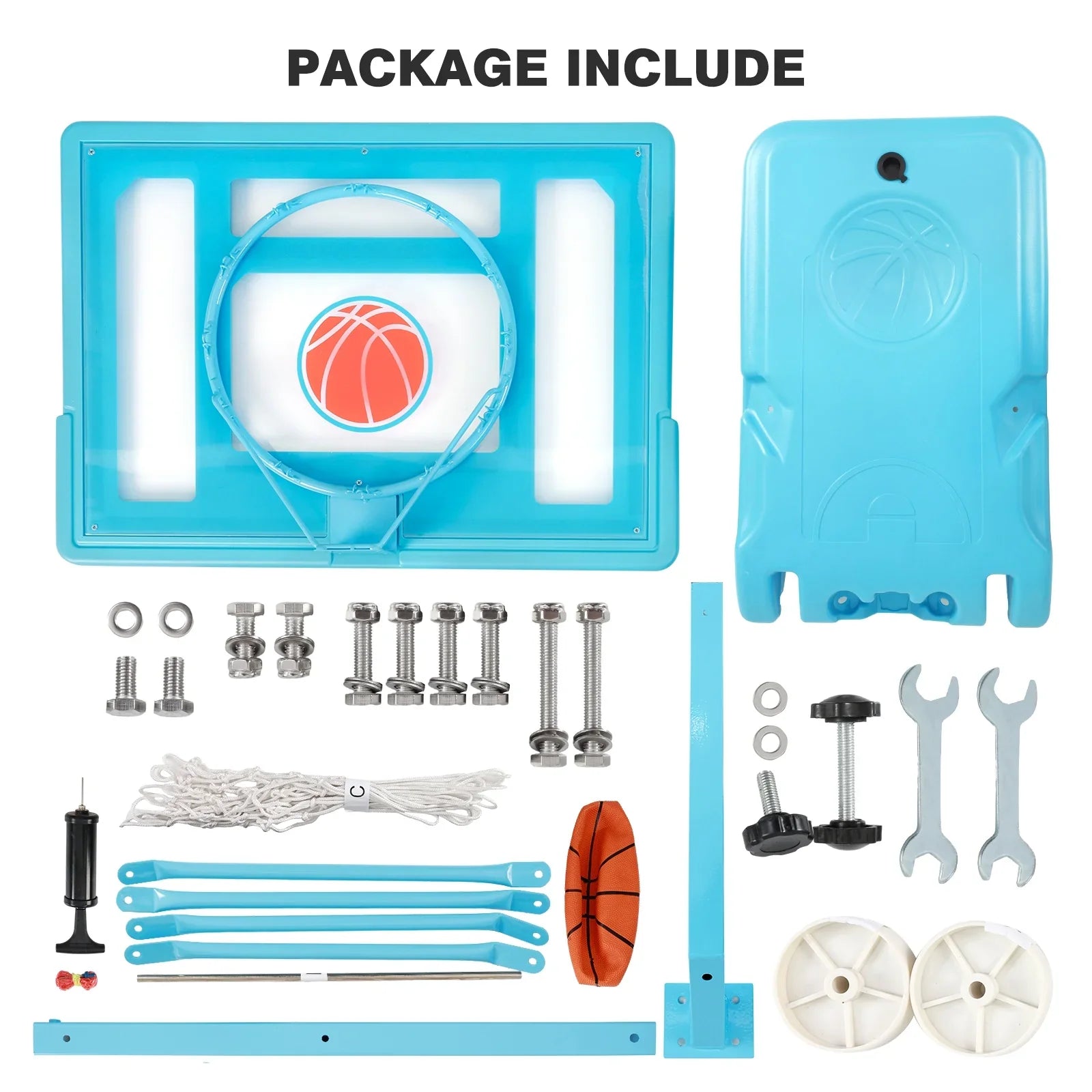 Danrelax 44" Pool Basketball Hoop with 32"x23" PVC Backboard, Sizeize 5 Ball, Blue