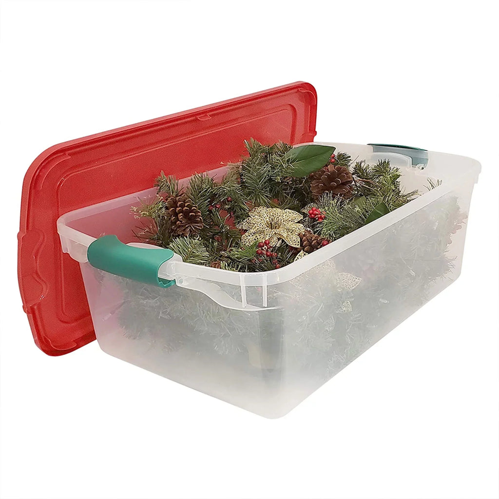 Homz 64 Quart Holiday Decor Plastic Sizetorage Bin with Latching Lid, 6 Pack