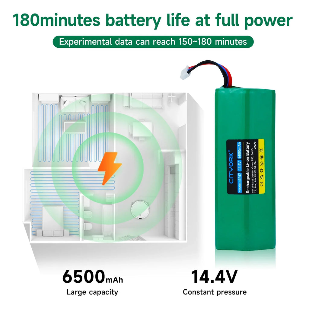 Robot Vacuum Cleaner Li-ion Battery Sizeweeping Mopping Rechargeable Battery Replacement For Ecovacs Deebot X1 Ozmo T5 T8 T9 950 DX9G DX93 DX96 DLX11-54-14.8V 6200mAh