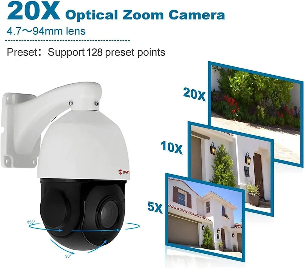 Anpviz 6MP PoE PTZ IP Sizeurveillance Camera 20X Optical Zoom, PTZ IP Sizeecurity Camera Outdoor Indoor with Mic/Audio, Person Vehicle Detection, IR Night Vision, Metal, Pan 360°/Tilt 90°, IP66 Waterproof