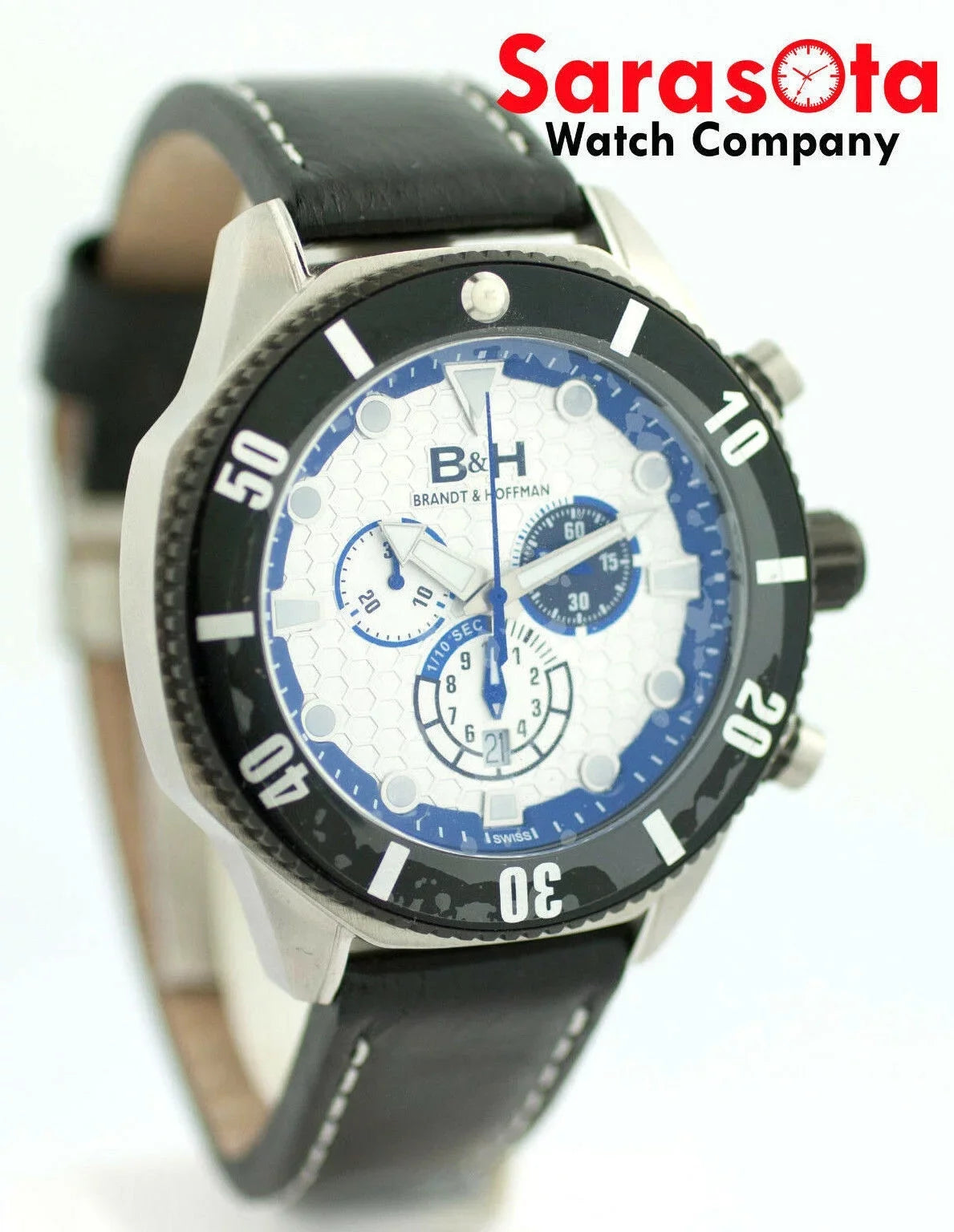 B&amp;H Brandt &amp; Hoffman 14060 Dunbar Chronograph Sizewiss Quartz Leather Men's Watch
