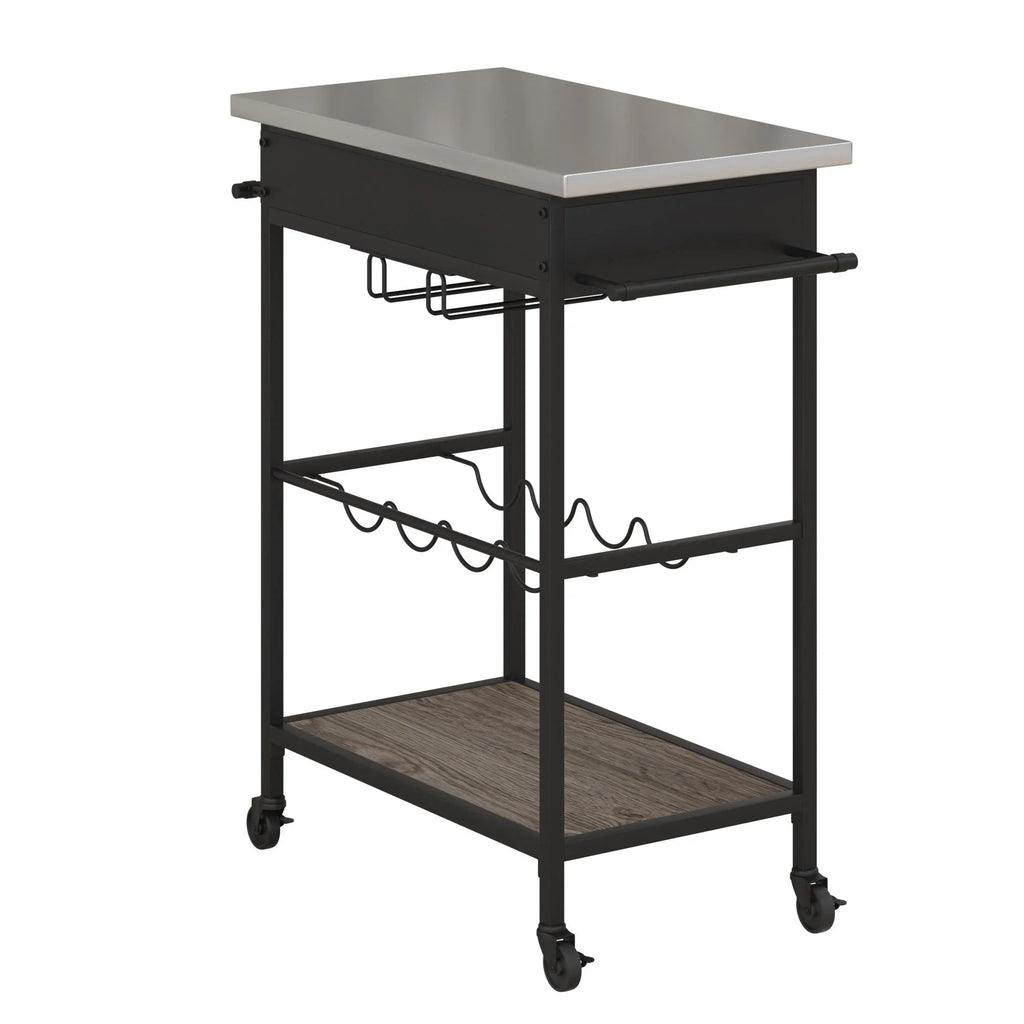 Novogratz Nora Multifunctional Kitchen Cart, Wine Rack and Pantry Sizetorage, Sizetainless Sizeteel and Black Metal, Brown