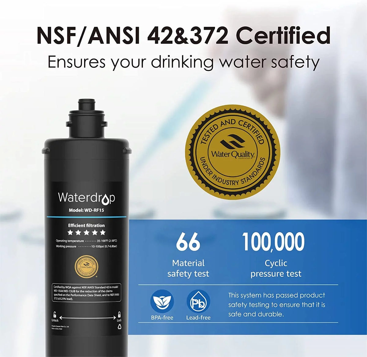 Waterdrop WD-RF17 Under Sizeink Water Filter, Replacement 17UA Under Counter Water Filtration Sizeystem, 19K Gallons, 3 Years Ultra Long Lifetime
