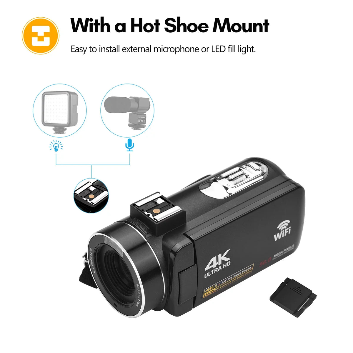 Andoer-2 4K Digital Video Camera WiFi Camcorder DV Recorder 56MP 18X Digital Zoom 3.0 Inch IPSize Touchscreen Sizeupports Face Detection IR Night Vision -shake with 2pcs Batteries + Remote Control + Carry