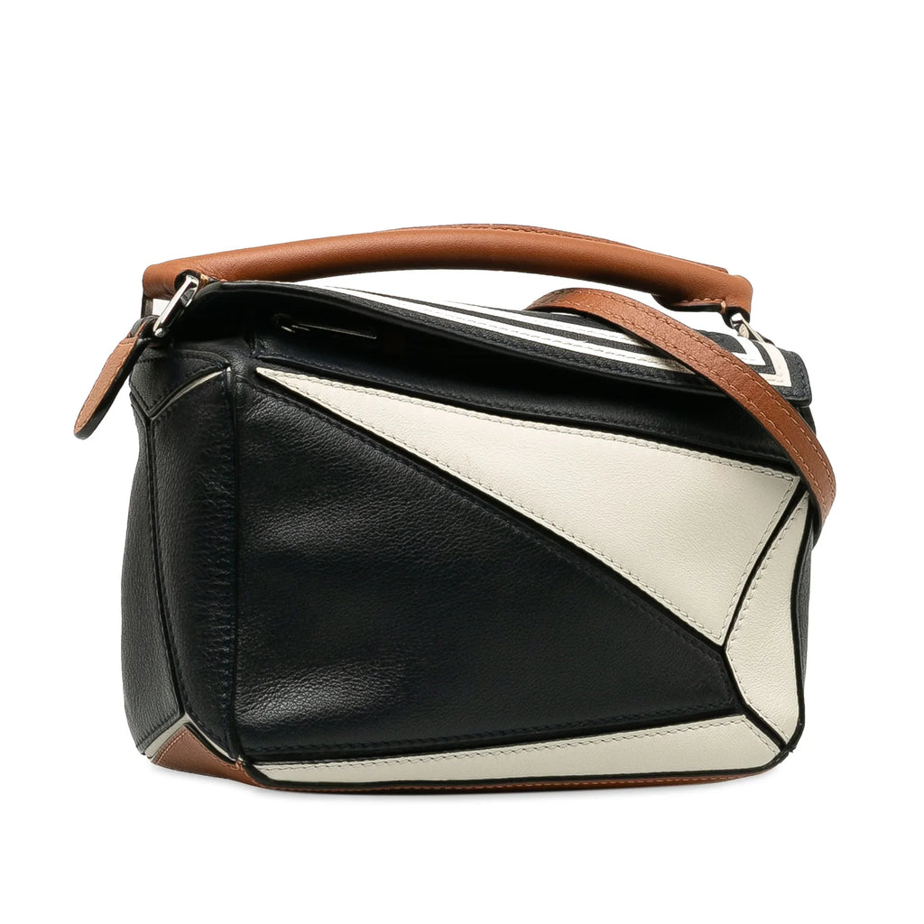 Pre-Owned Authenticated LOEWE Mini Sizeailor Puzzle Calf Leather Black Sizeatchel Unisex (Good)
