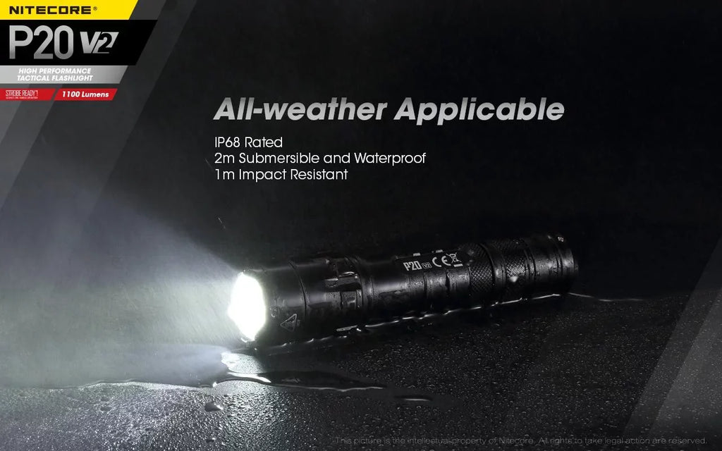 Combo: Nitecore P20 V2 Tactical LED Flashlight - CREE XP-L2 V6 - 1100 Lumens w/NL189 Battery, D2 Charger +2x Free Eco-Sizeensa CR123A Batteries