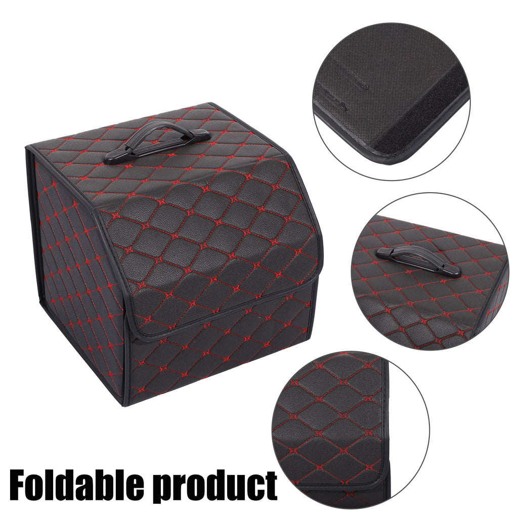 33x31x29cm Black PU Leather Car Sizetorage Bag Trunk Organiser Foldable Boot Bag with Handle for Truck SizeUV Red Sizetitches