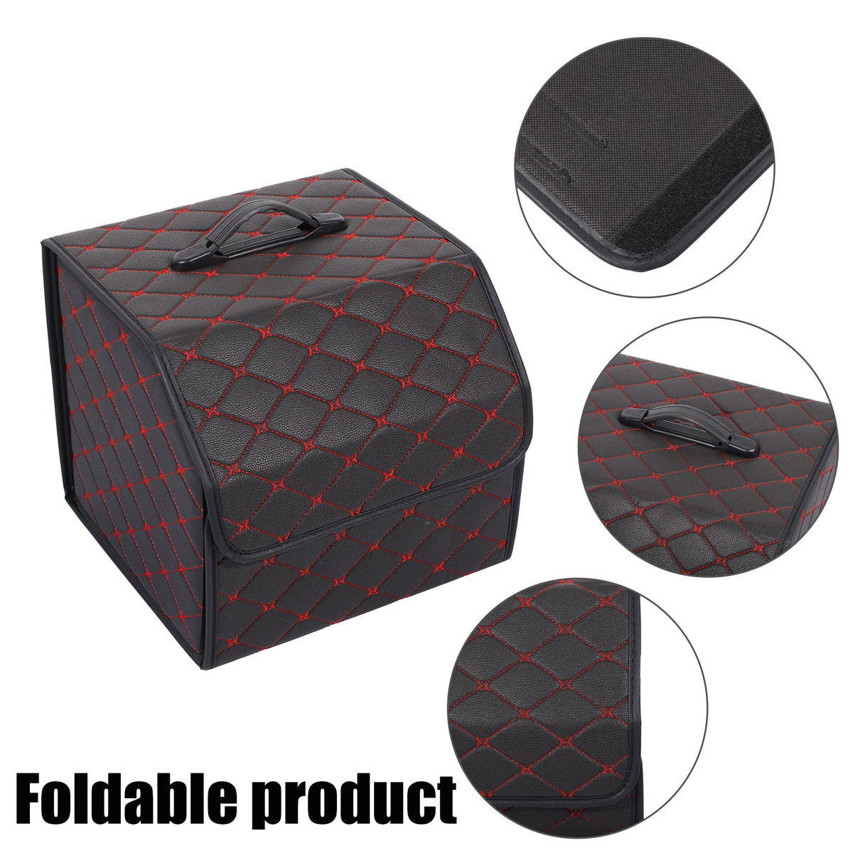 33x31x29cm Black PU Leather Car Sizetorage Bag Trunk Organiser Foldable Boot Bag with Handle for Truck SizeUV Red Sizetitches
