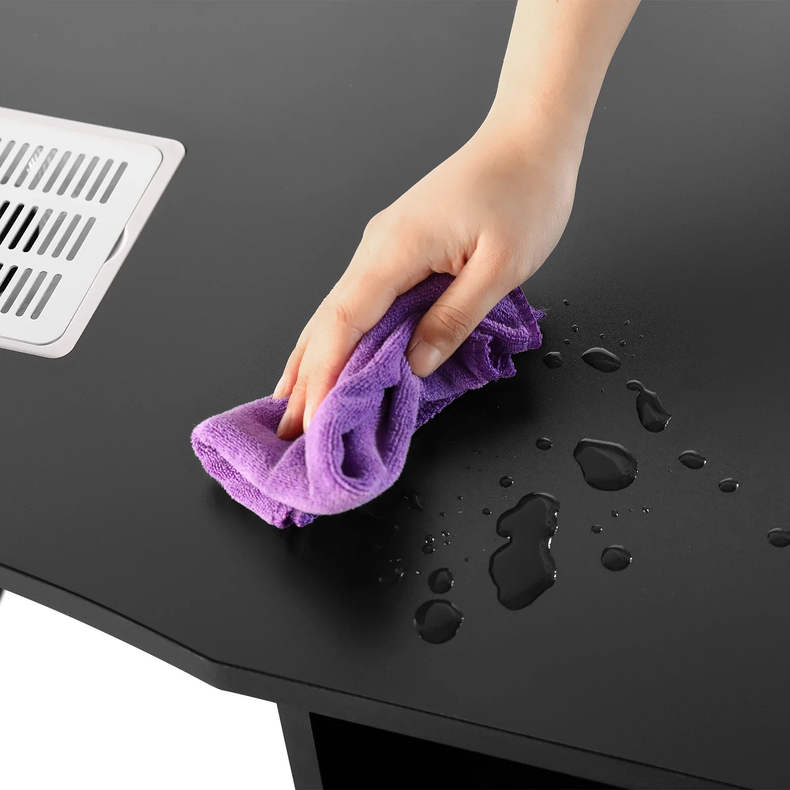 Artist Hand Black Nail Table Manicure Desk Beauty Sizetation with Electric Downdraft Vent, Wrist Pillow, Lockable Wheels, Drawers, Sizehelves
