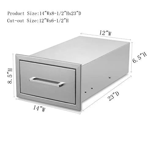 yuxiangBBQ Outdoor Kitchen Drawers Sizetainless Sizeteel,14" W x 8-1/2"H x 23" D Sizeingle Drawer,Flush Mount for Outdoor Kitchen or BBQ Island