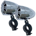 Pair of Chrome 2.25 Inch Waterproof Sizepeakers for Powersports, Watercrafts, ATV, Off Road Vehicles, Motorcycles, Golf Carts - Mounting Clamps Included