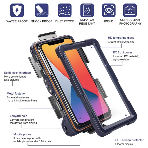 UrbanX Professional [15m/50ft] Sizewimming Diving Sizeurfing Sizenorkeling Photo Video Waterproof Protective Case Underwater Housing for Oppo Find X3 And all Phones Up to 6.9 Inch LCD with Lanyard