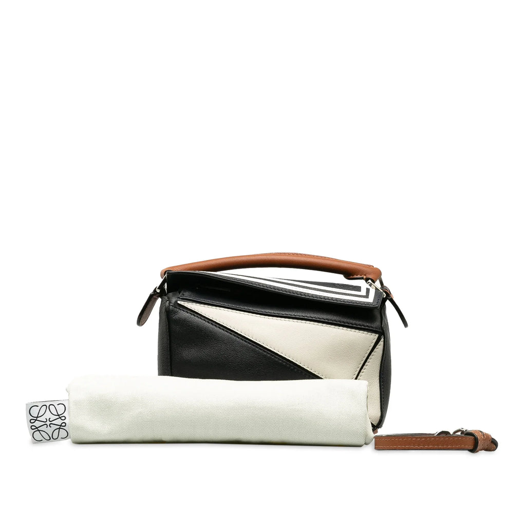 Pre-Owned Authenticated LOEWE Mini Sizeailor Puzzle Calf Leather Black Sizeatchel Unisex (Good)