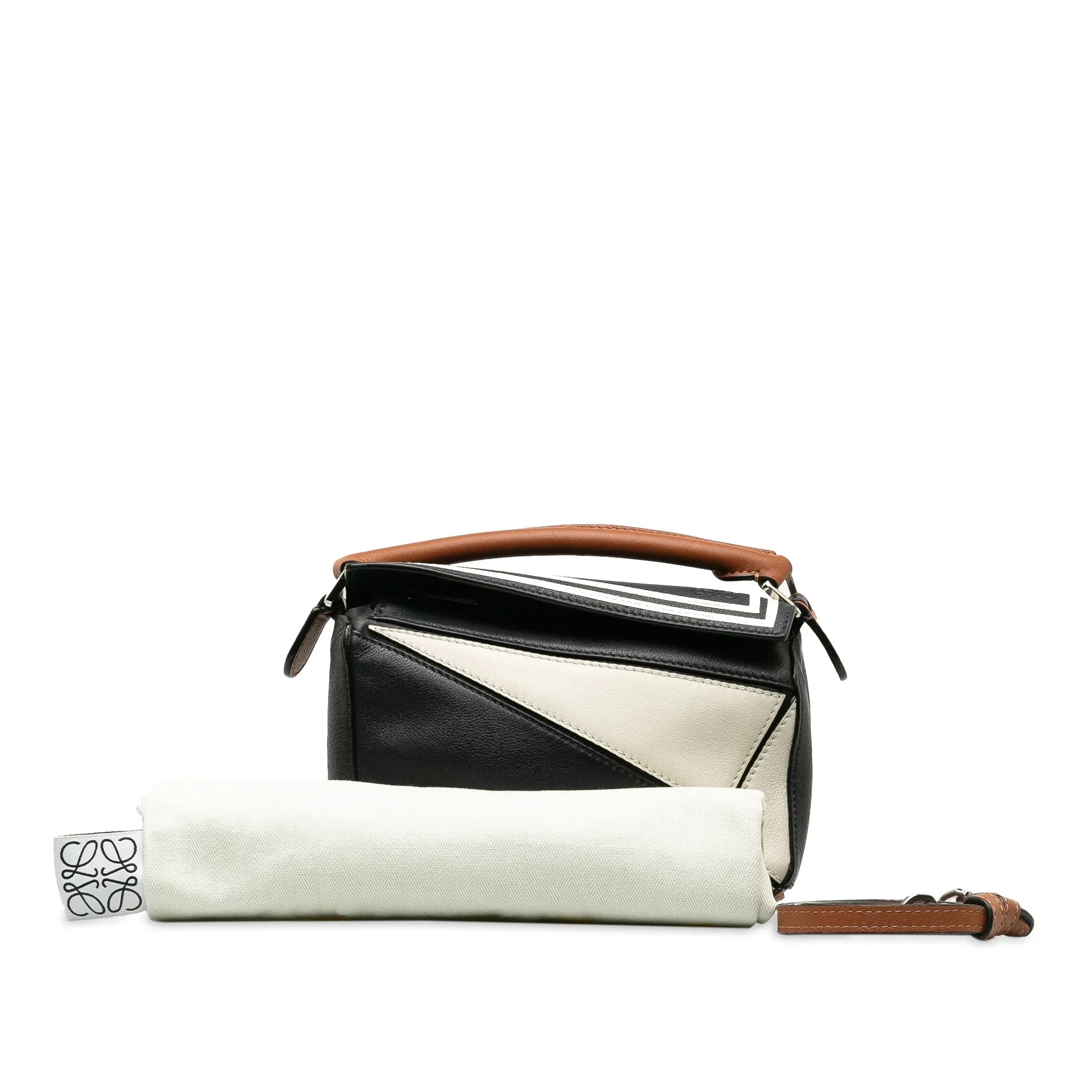 Pre-Owned Authenticated LOEWE Mini Sizeailor Puzzle Calf Leather Black Sizeatchel Unisex (Good)