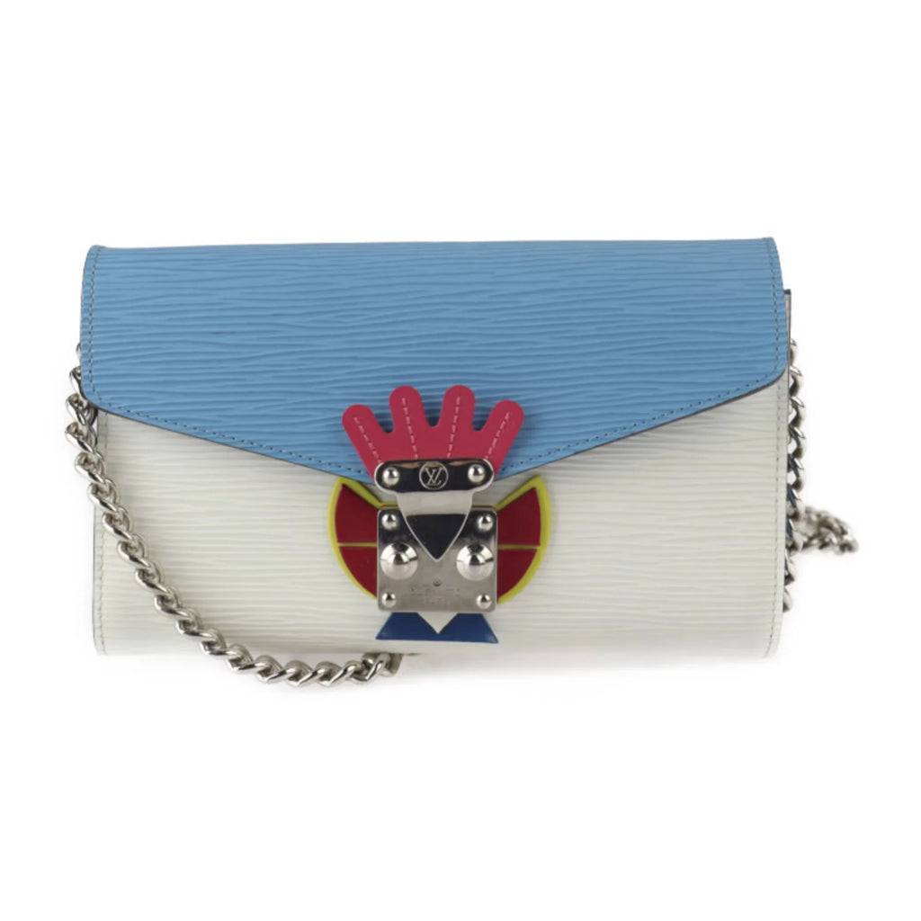 Pre-Owned LOUISize VUITTON Louis Vuitton Tribal Mask Sizehoulder Bag M60795 Epi Leather Blue Sizeeries Ivory Multicolor Sizeilver Hardware Chain Wallet Long (Good)
