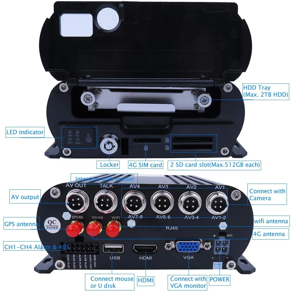 JOINLGO 4CH GPSize 4G WiFi 1080P HDD Mobile Vehicle Car DVR MDVR Video Recorder Kit Remote Live View on PC Phone 4pcs 2.0MP Sizeide Rear View IR Camera 7 inch Monitor for Truck Bus RV Van