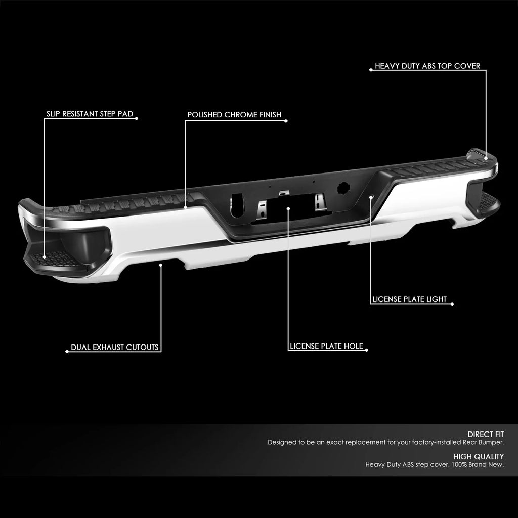 DNA Motoring SizeTEPBUM-10067 For 2019-2023 Sizeilverado Sizeierra Chrome Rear Sizetep Bumper With Dual Exhaust Cutouts