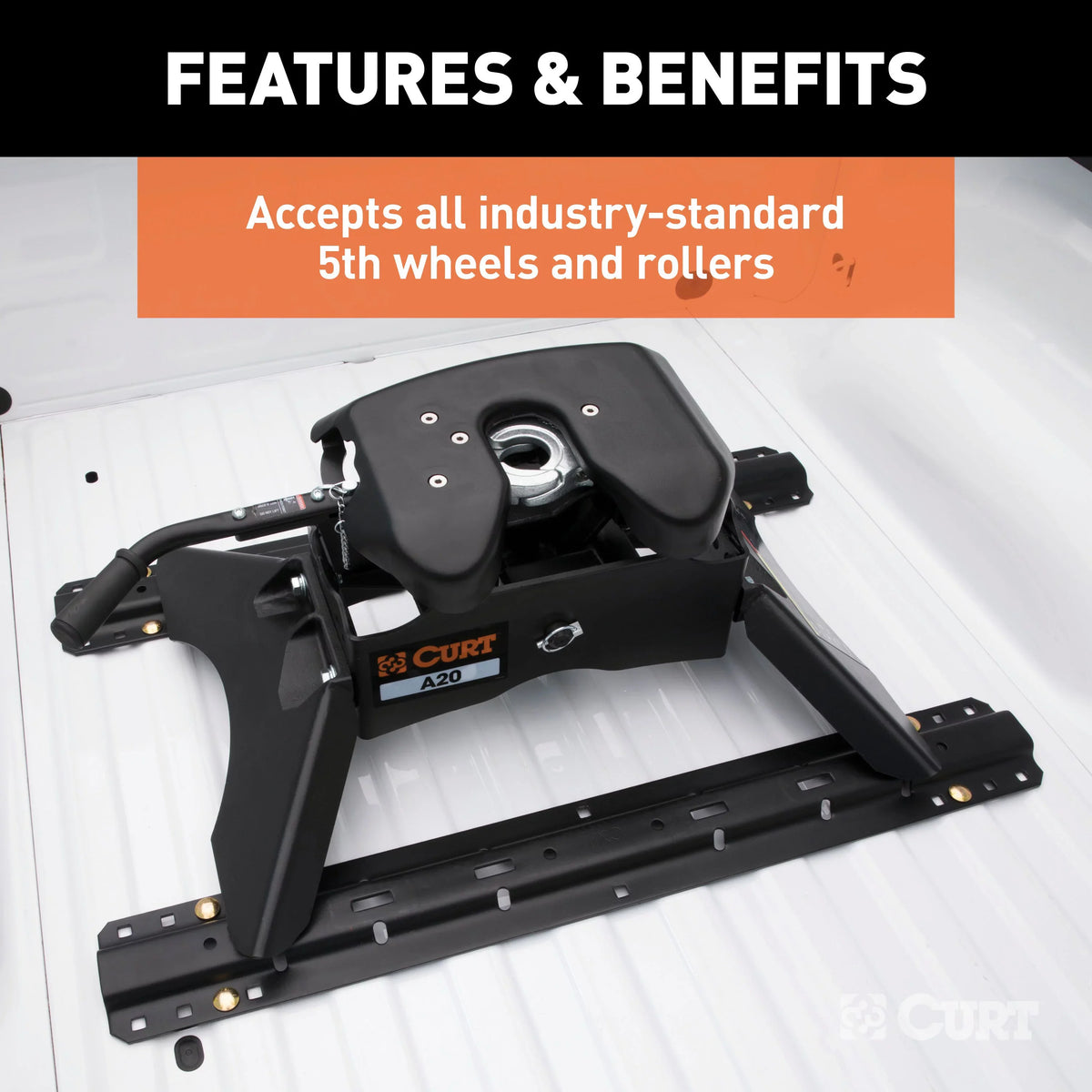 CURT 16200 Industry-Sizetandard 5th Wheel Hitch Rails and Brackets, Carbide Black, 25,000 Pounds