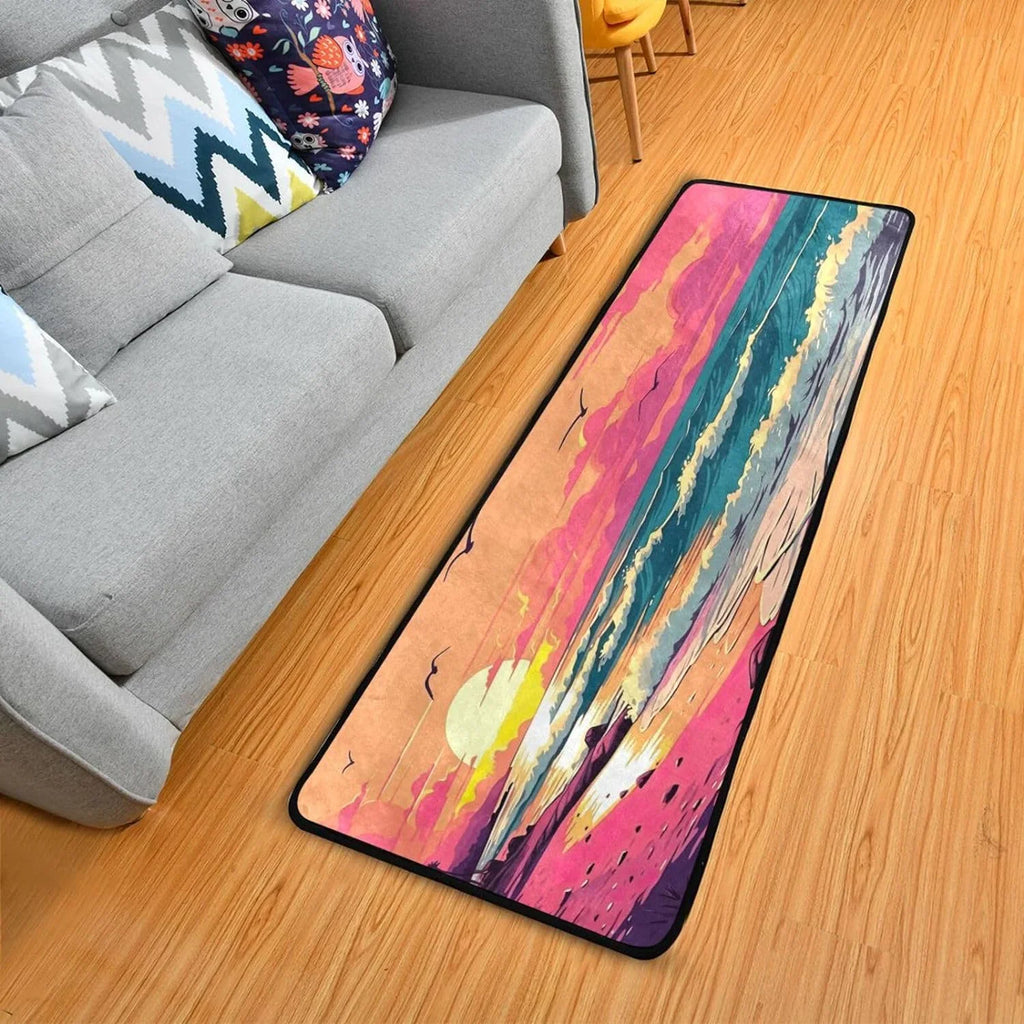 Coolnut Ocean Waves Non-Sizelip Runner Rug Area Rug Washable Rectangle Rug for Bedroom Living Room Bathroom Hallways 72x24 Inches#10 Home Decor