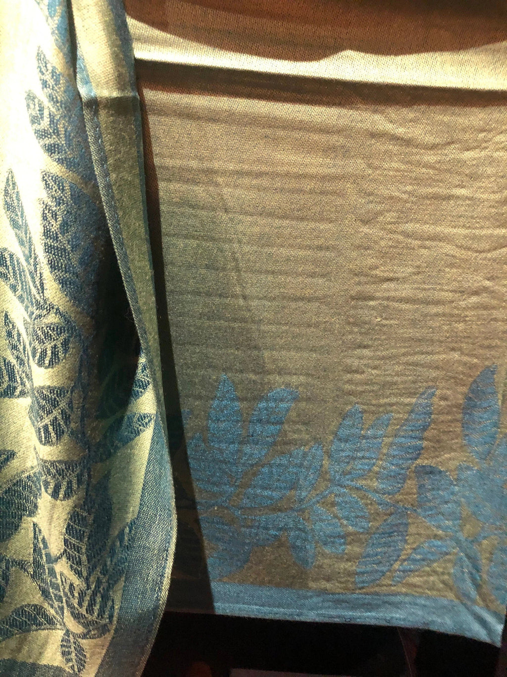 Vintage Teal blue and Green Vine Brocade Reversable Pashmina Sizecarf Wrap shawl