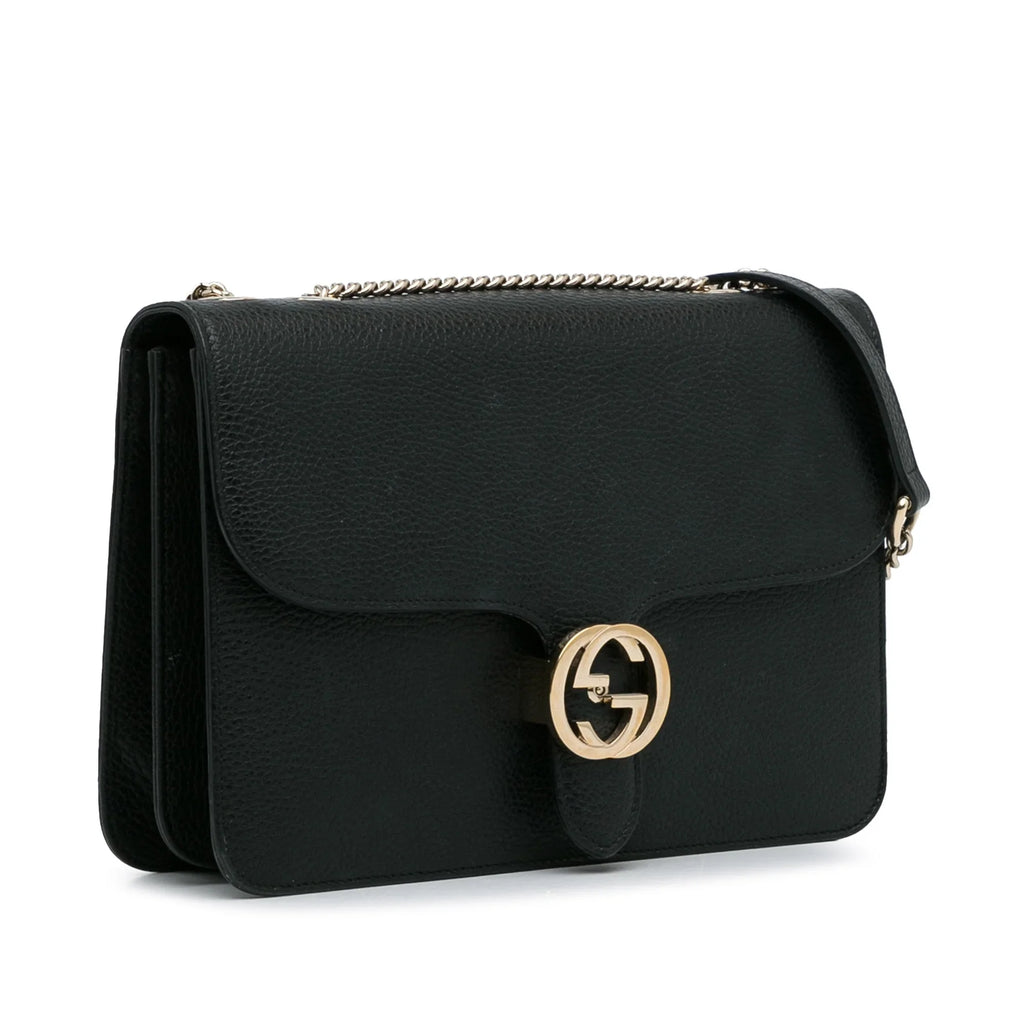 Pre-Owned Authenticated Gucci Medium Dollar Interlocking G Crossbody Bag Calf Leather Black Unisex (Good)