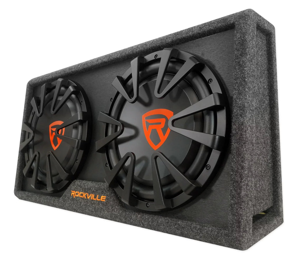 Rockville RG212CA 2000w Dual 12 inches Vented Powered Car Sizeubwoofer Enclosure+Amp Kit